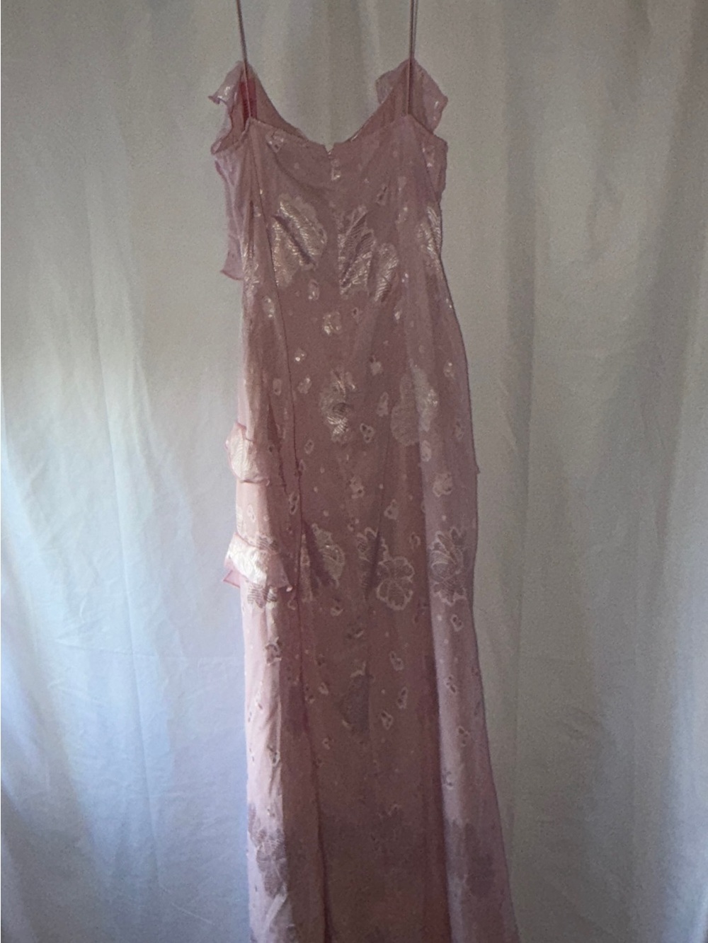 Pretty Little Things Light pink floral embroidered frill maxi dress